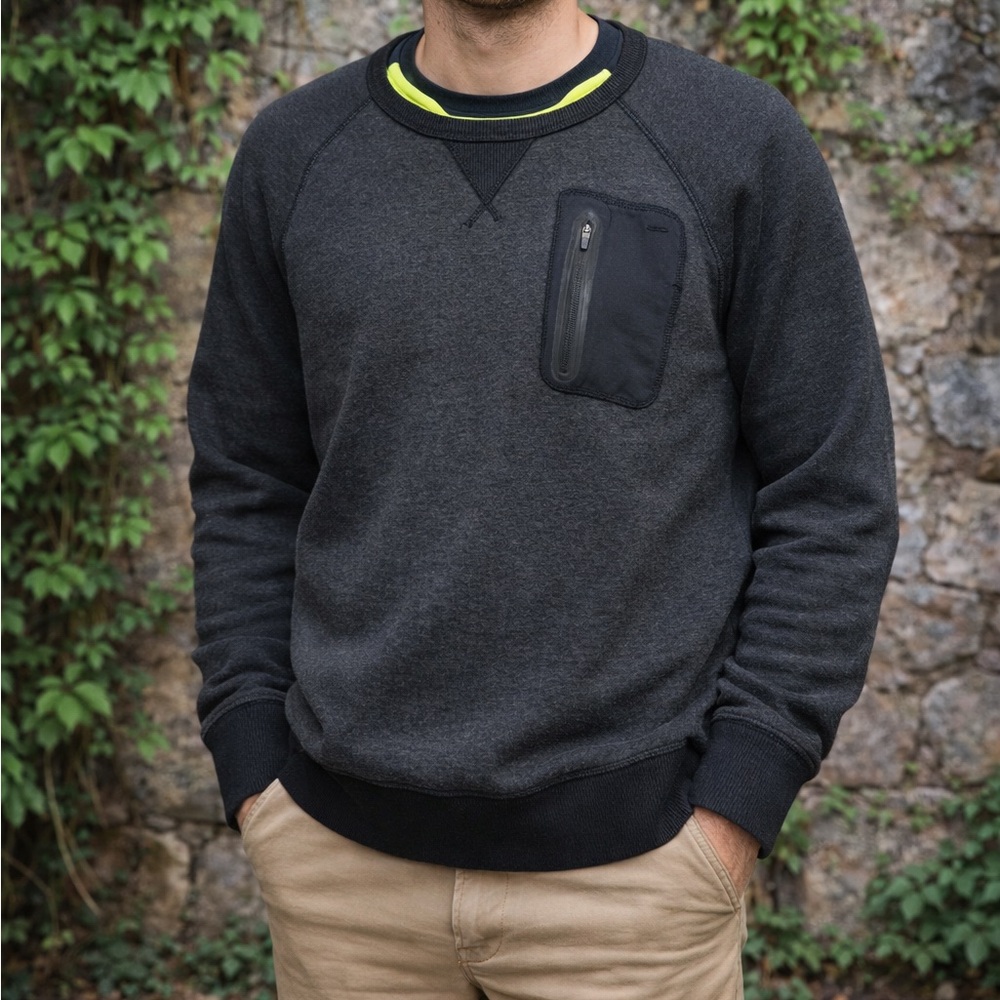 LANDS' END Gray Outdoor Tactical Sweatshirt with Neon French Terry Lining, XL